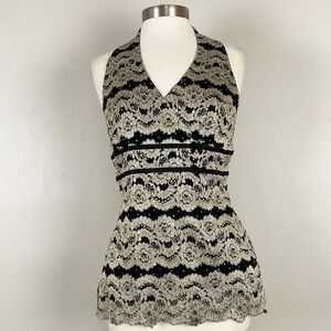 Top Women M Babydoll Y2K Fairy Coquette Mesh Lace Bow Sparkle Sleeveless Stretch